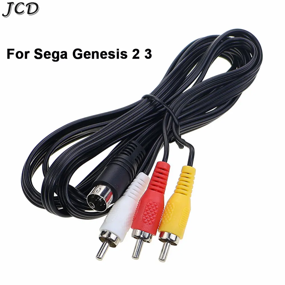 JCD For Sega Genesis 2 3 II III 1.8M AV RCA Audio Video Cable 3RCA  to 9 Pin Nickel Plated Plug Connection Adapter Cord Wire ﻿