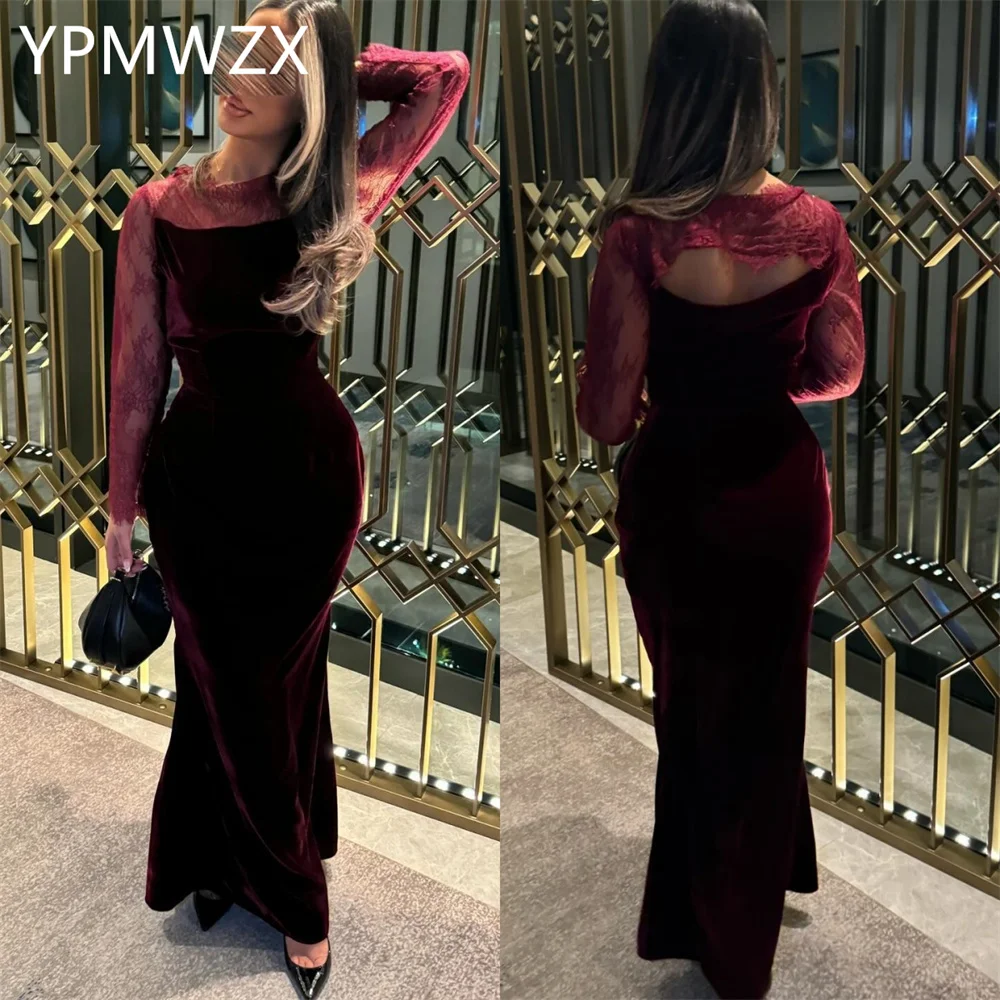 

Customized Evening Dress Women Party Occasion Formal YPMWZX Scoop Neckline Column Floor Length Skirts Tulle Vertically Bespoke O