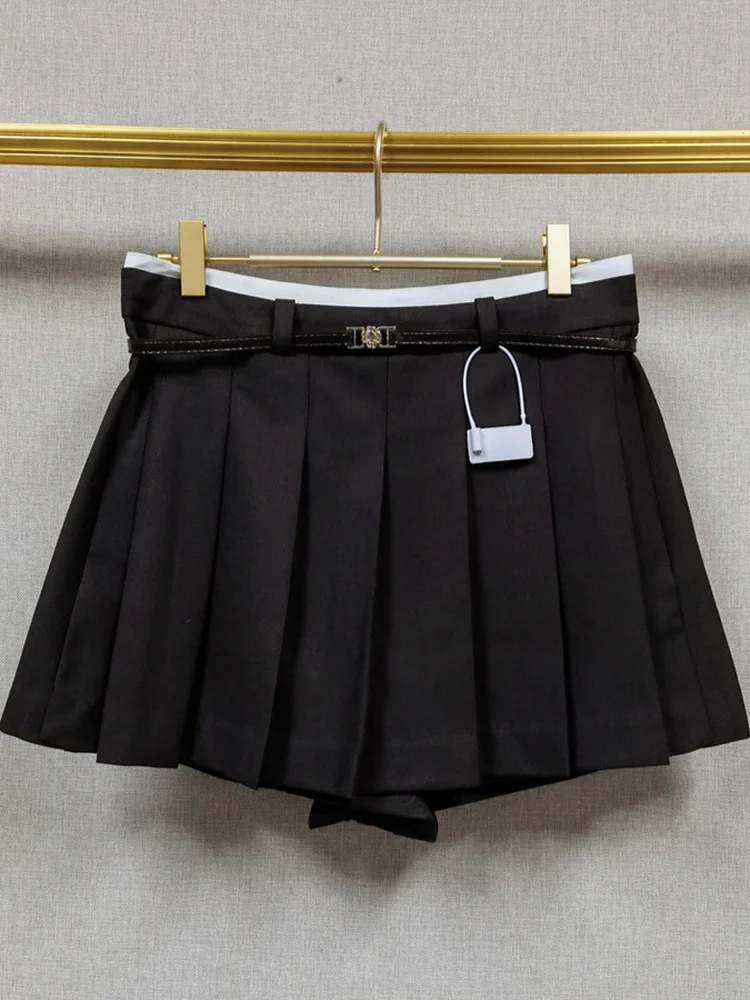 

High Waist A-Line Skirt Anti-Light Walking Pure Color Plaid Women's Skirt French Sle Casual Polyester Blend Skirt