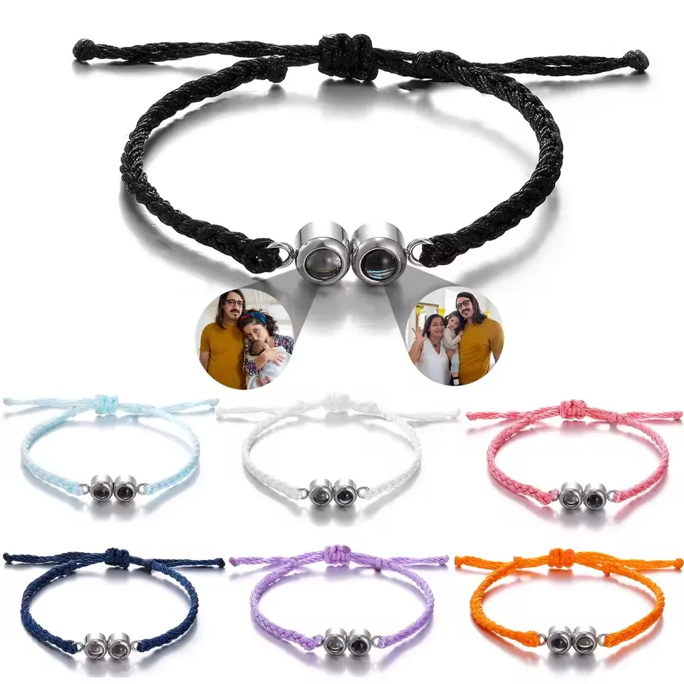 New Custom Two Photo Projection Bracelet Photo Bracelet Family Gift Customized Weaving Projection Bracelet Stainless Steel Color