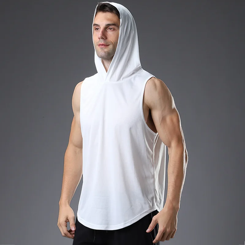 Hooded Fitness Tank Top for Men\'s Basketball Running Training Loose, Quick Dried, Breathable Canister Large Sports Tank Top