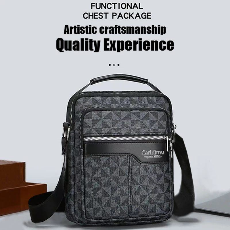 High-capacity Monogram Print Messenger Bag, Men's Crossbody Shoulder Satchel for Daily Commute & Weekend Trips
