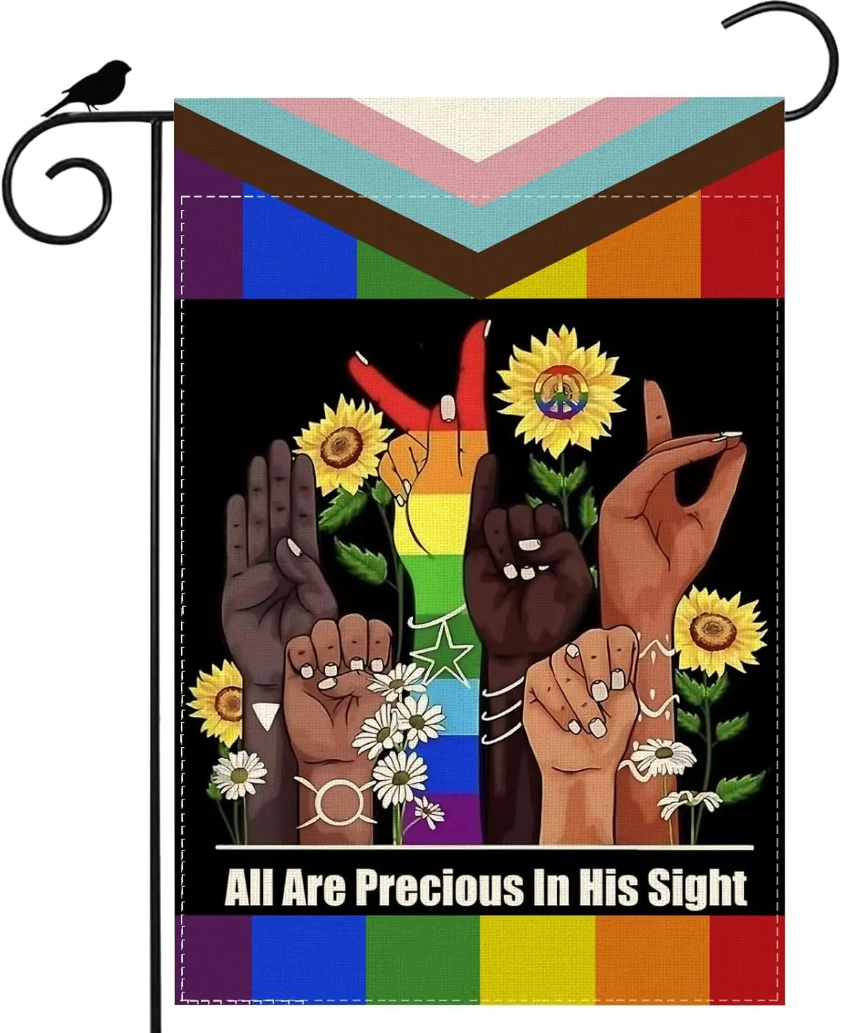All Are Precious In His Sight Rainbow Flowers Pride LGBTQ Garden Flag Inclusion Lesbian Gay Bisexual Transgender Equality Ya IIC