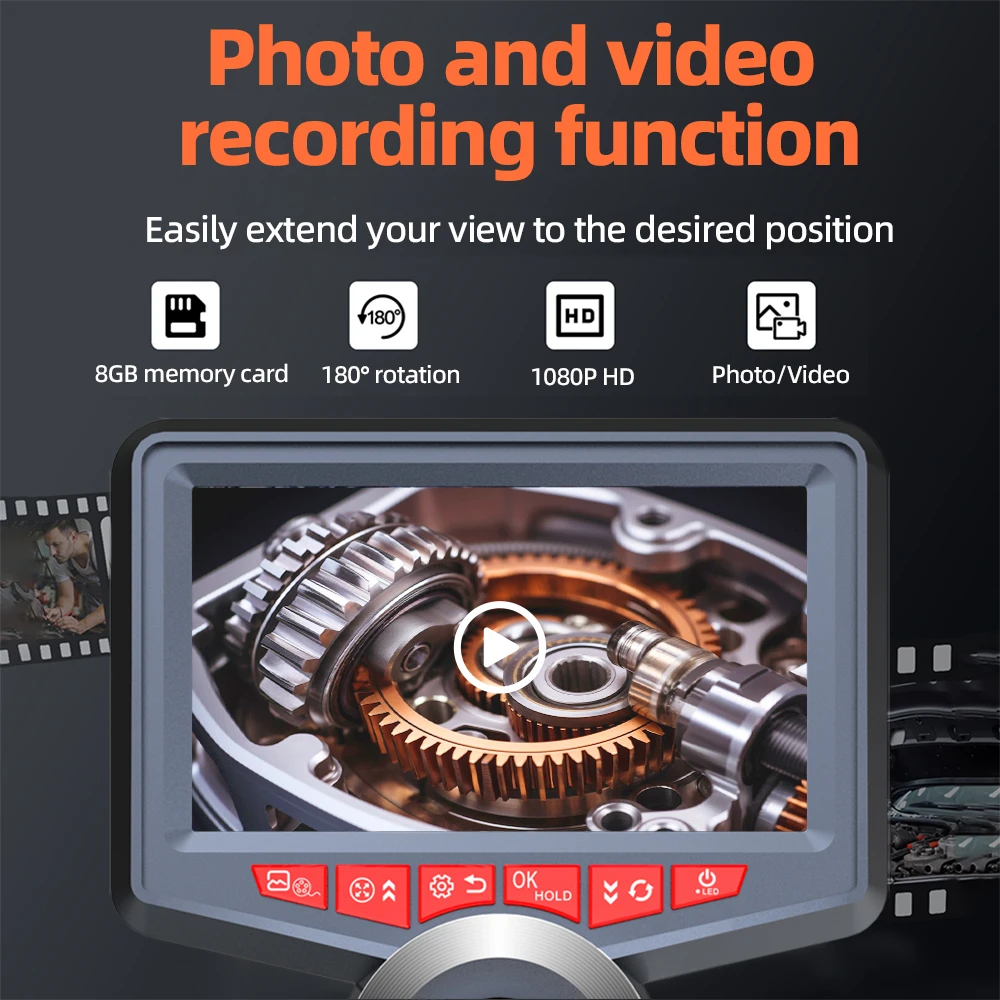 AOSUN A50 4.5 Inch IPS Screen Four Way 180° Articulating Borescope 6.2mm Lens Endoscope Camera 1m endoscope tube