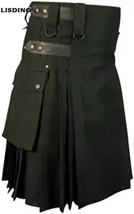 

Scottish Designer Men 's Black Utility Kilt Mens Utility Kilt Pin Scottish Tartan Royal Stewart Pockets Kilts