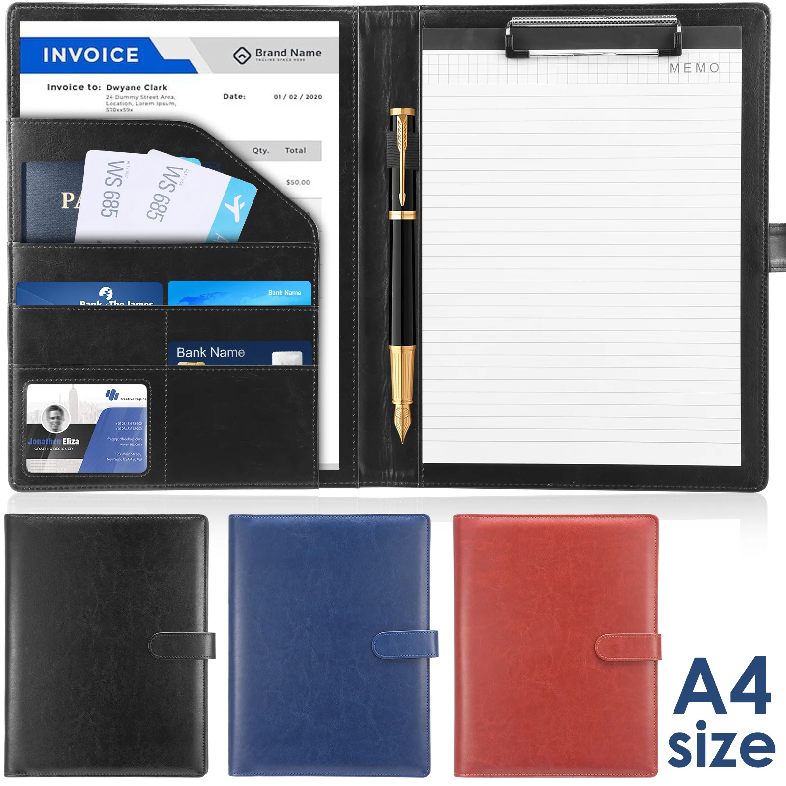 

Portfolio PU Leather Binder for A4 Letter Size Interview Resume Folder Writing Pads Compartmental Conference Folder for Office