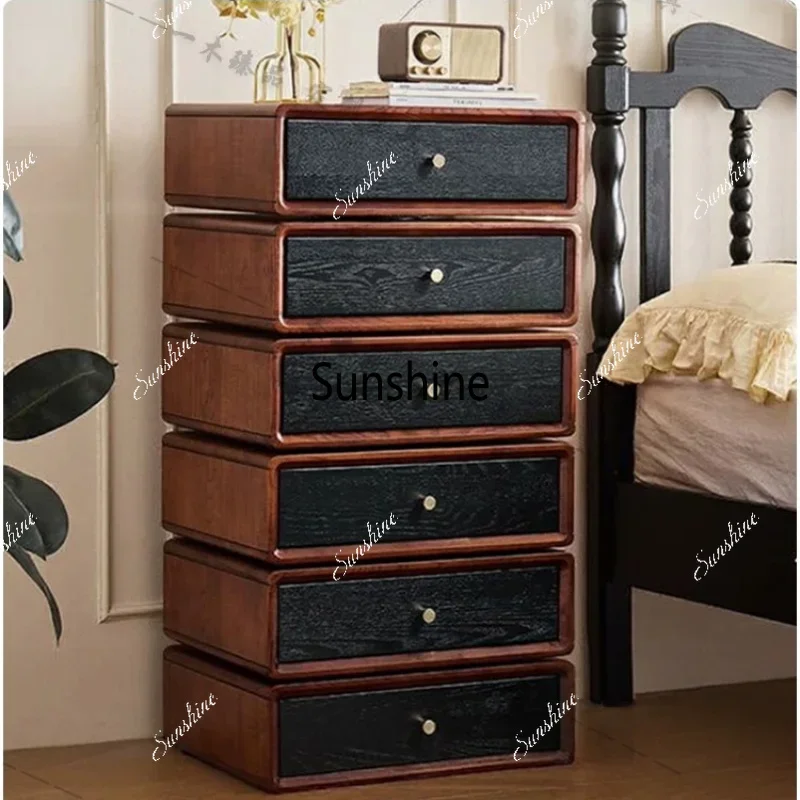 French retro solid wood six-chest cabinet living room rotating locker