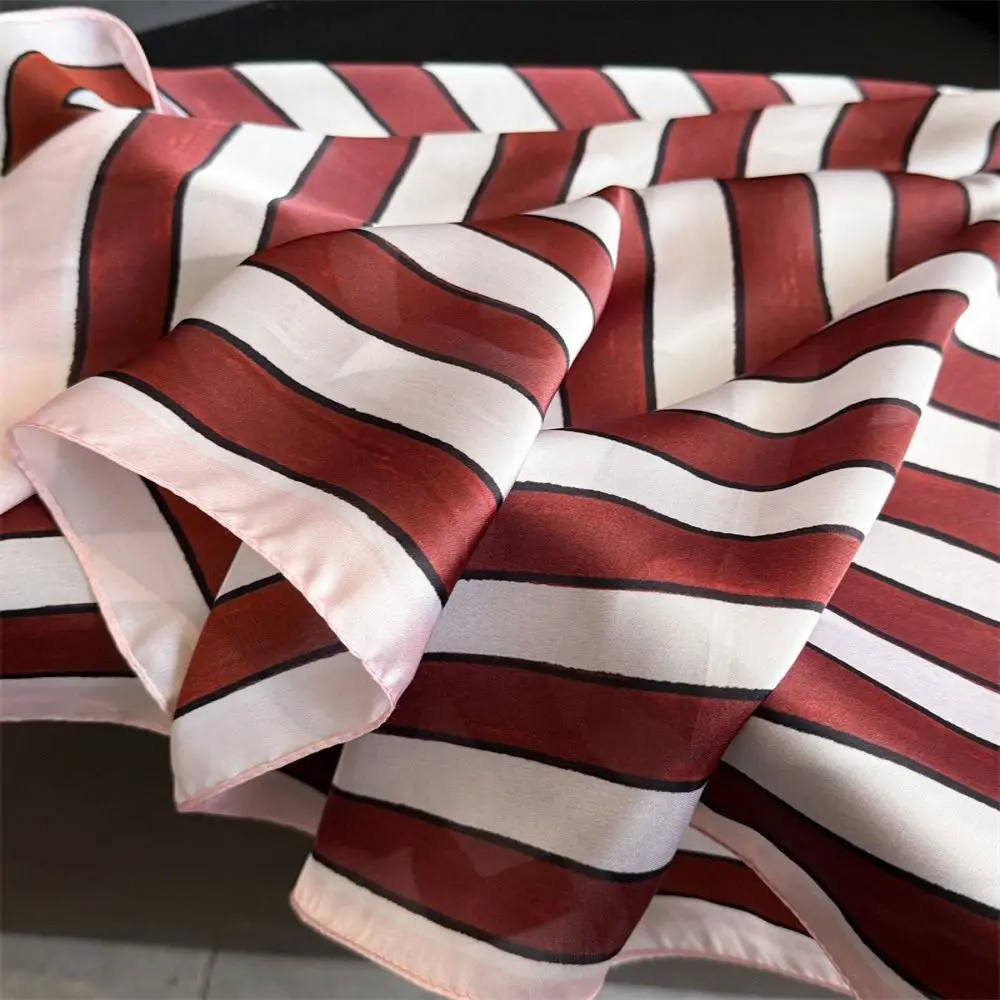 Geometric Stripes Print Silk Square Scarfs Soft Square Shape Women Scarfs Stripes Pattern Silk Fabric Silk Scarf All Seasons