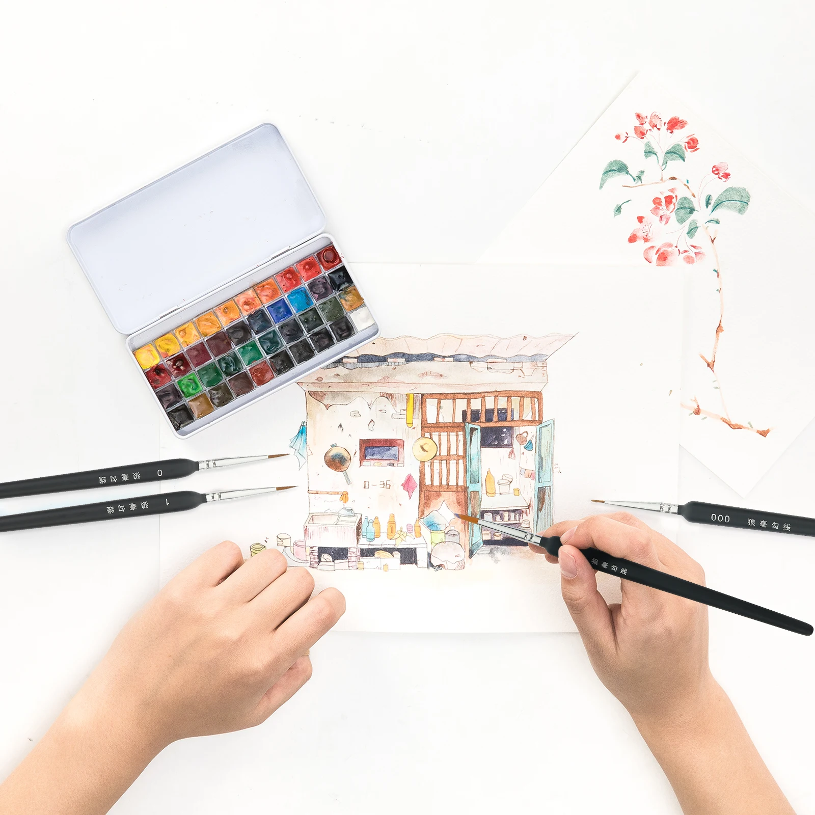 

5 Pcs Nail Line Pen Paint Brushes Watercolor Oil 000-0-1-3-5 Sizes Detail Brush Set Acrylic Beginner Professional