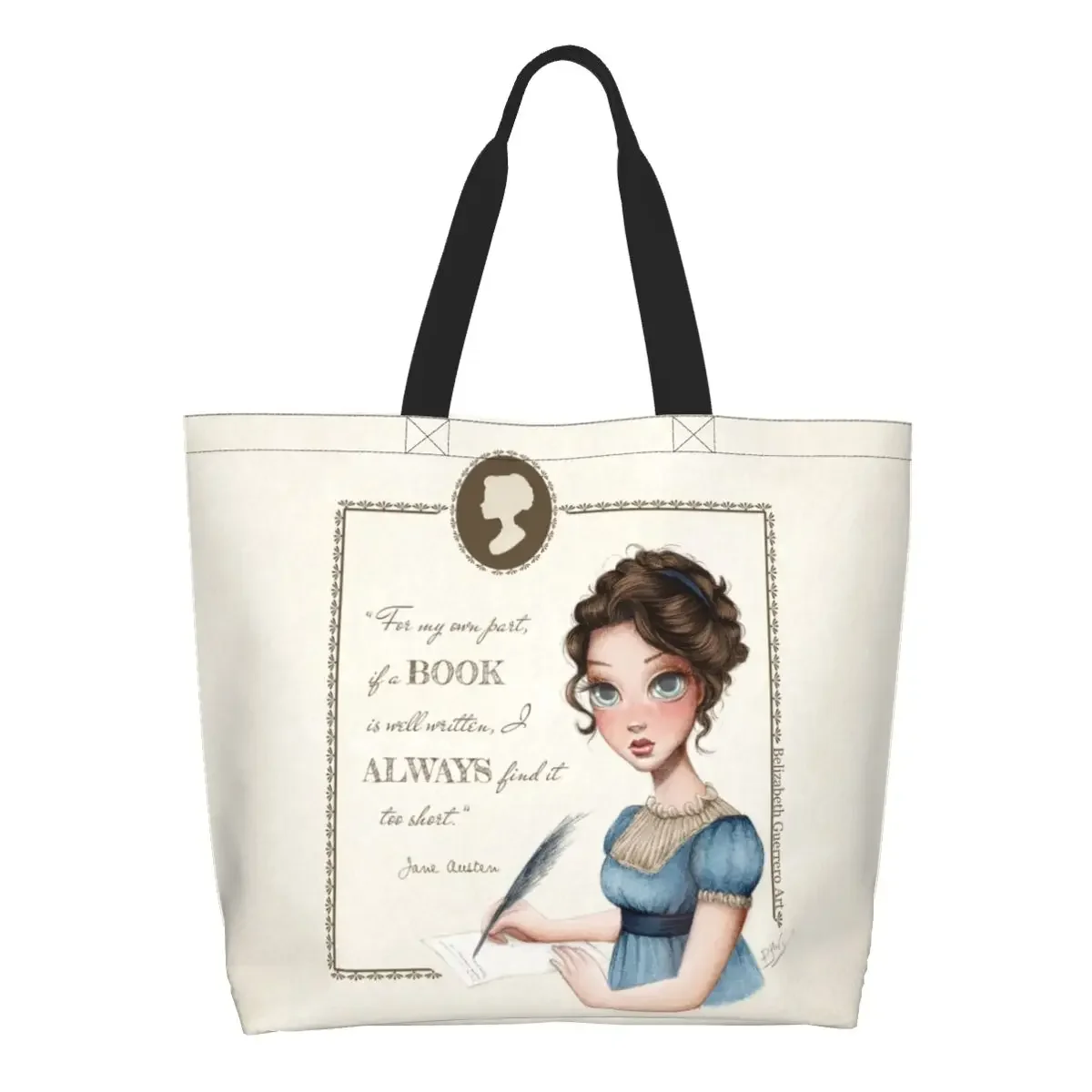 Jane Austen Portrait Grocery Shopping Bags Canvas Shopper Shoulder Tote Bag Large Capacity Washable Writer Novel Handbag