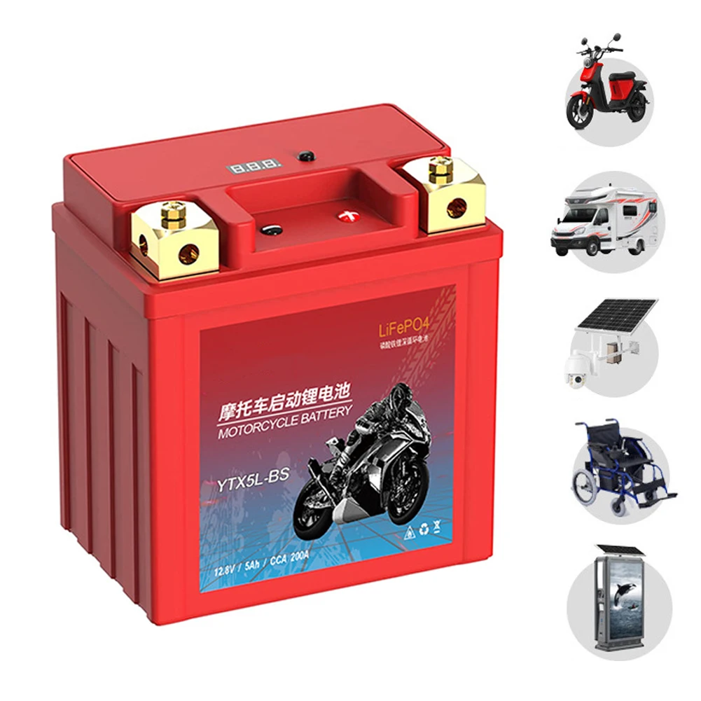 Motorcycle Battery LiFePO4 Scooter Starter 12.8V 5Ah 7Ah 9Ah CCA 200A-400A Built in BMS Lithium Battery Voltage Protection ATV