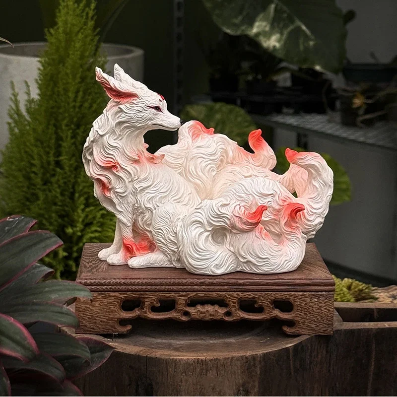 Nine Tailed Fox Statue Small Spirit Fox Buddha Hall Home Decor Desktop Ornament Gift- Crafted