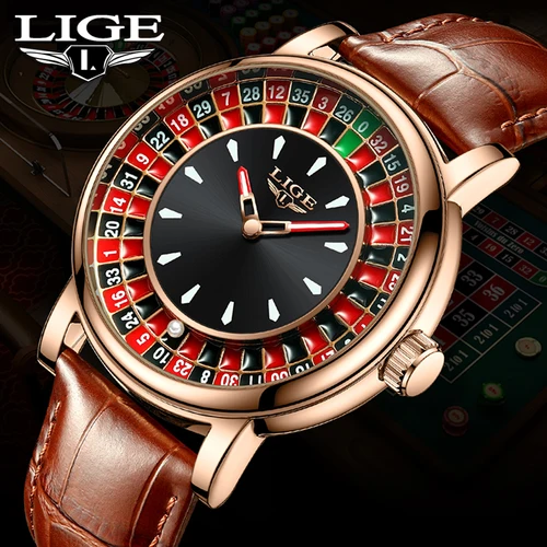 Relojes LIGE 2025 creativos de lujo para Hombre, Reloj de pulsera de cuarzo luminoso resistente al agua con esfera de juego de ruleta, Reloj para Hombre