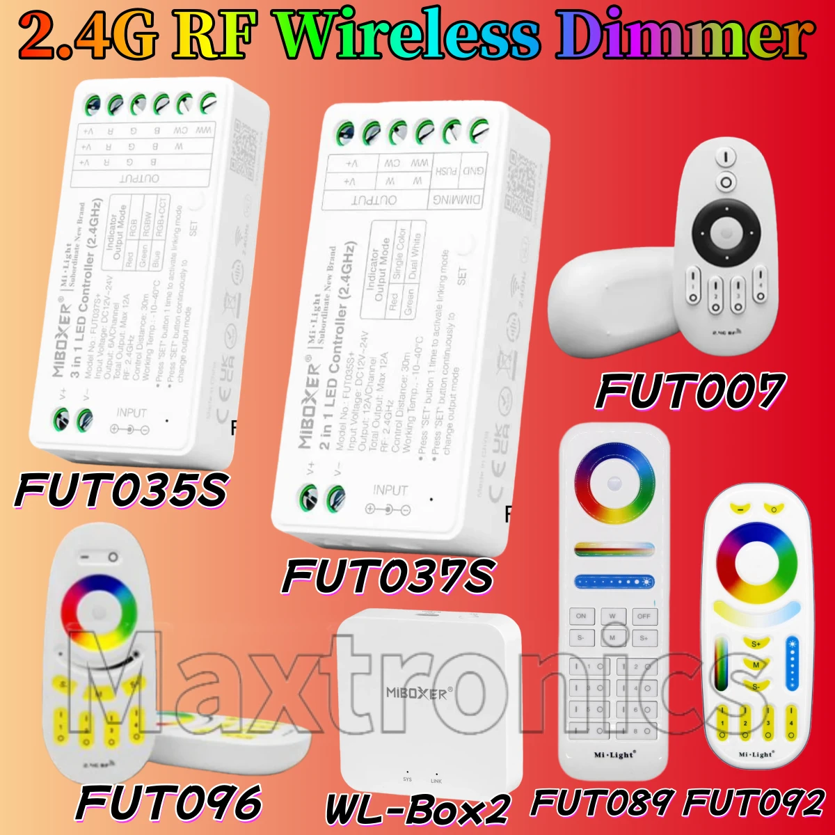 

Miboxer FUT035S+ /FUT037S+ Smart Controller 2.4G RF Wireless Dimmer For Single Color Dual White RGB RGBW RGB+CCT LED Strip Light