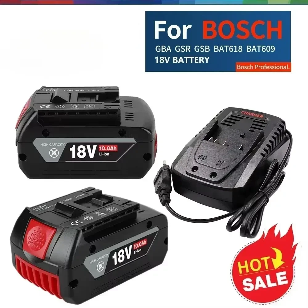 Batterie Li-ion de remplacement 2024 BAT610G+AL1820CV pour Bosch Professional 18V 6.0AH avec LED et chargeur rapide Bosch 14.4V-18V