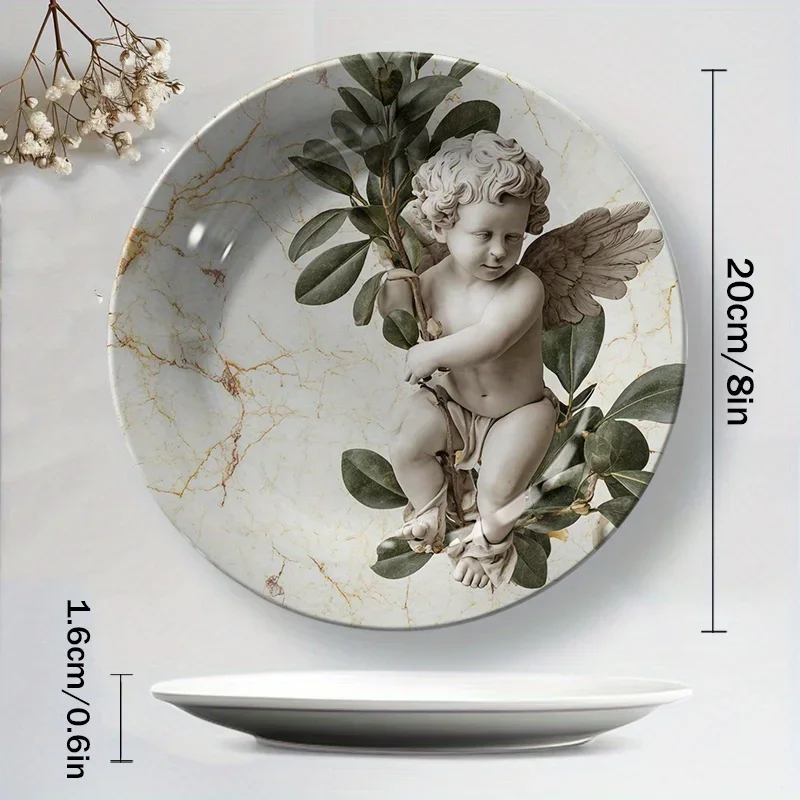 One Vintage Ceramic Decorative Plate Featuring an Elegant Angel with Wings, Safe for Non-Food Contact, Ideal for Home Decor,