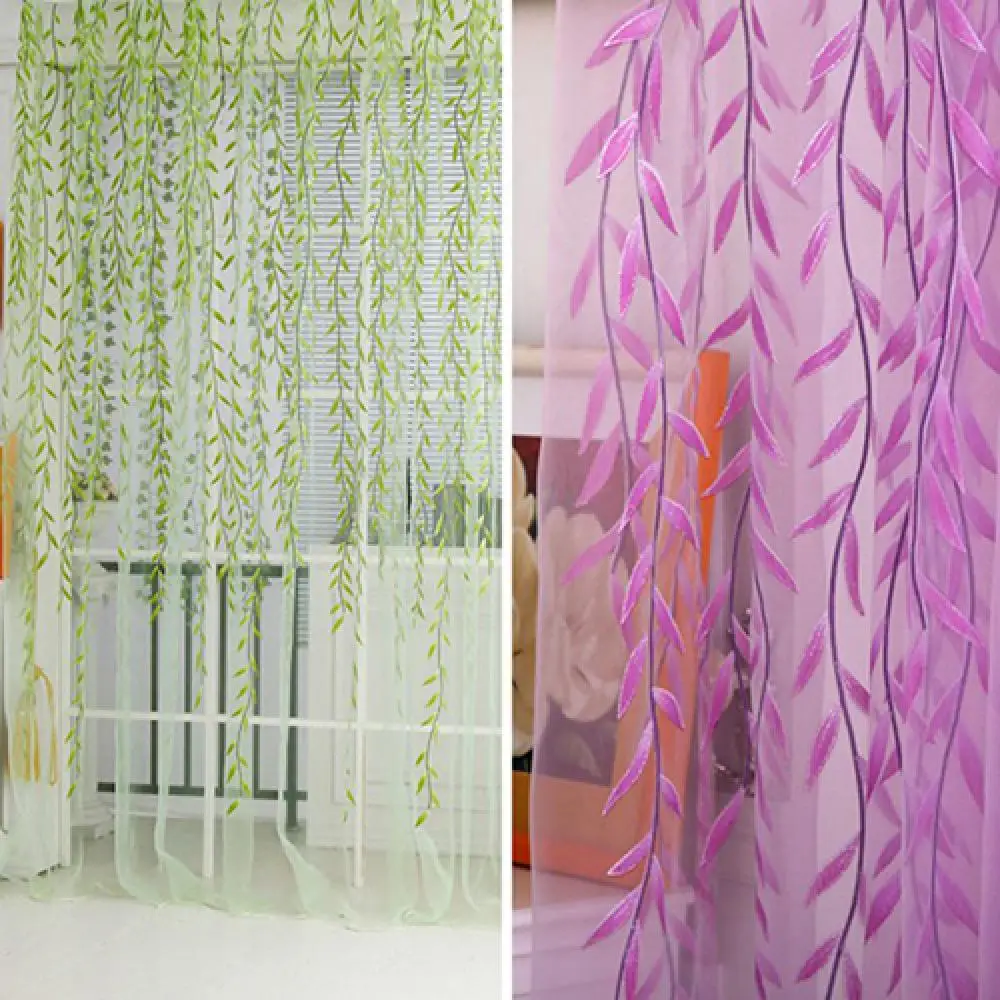 Elegant Modern Tulle Curtains for Living Room Bedroom Kitchen Green Leaf Sheer Curtains for Window Tulle Curtains Drapes