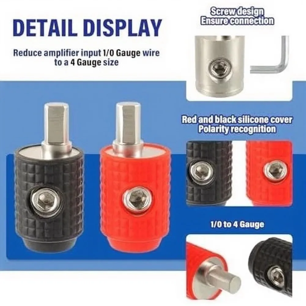 Brass Amp Input Reducer 1/0 AWG to 4 AWG for Car Audio - Nickel Plated Terminals with Electrical Insulation Cover