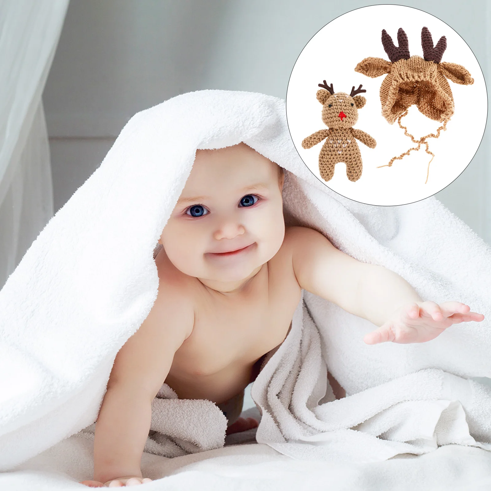 

1Set Baby Winter Warm Knit Woolen Antler Cap Thick Soft Breathable Infant Beanie Ideal Christmas Birthday Gift