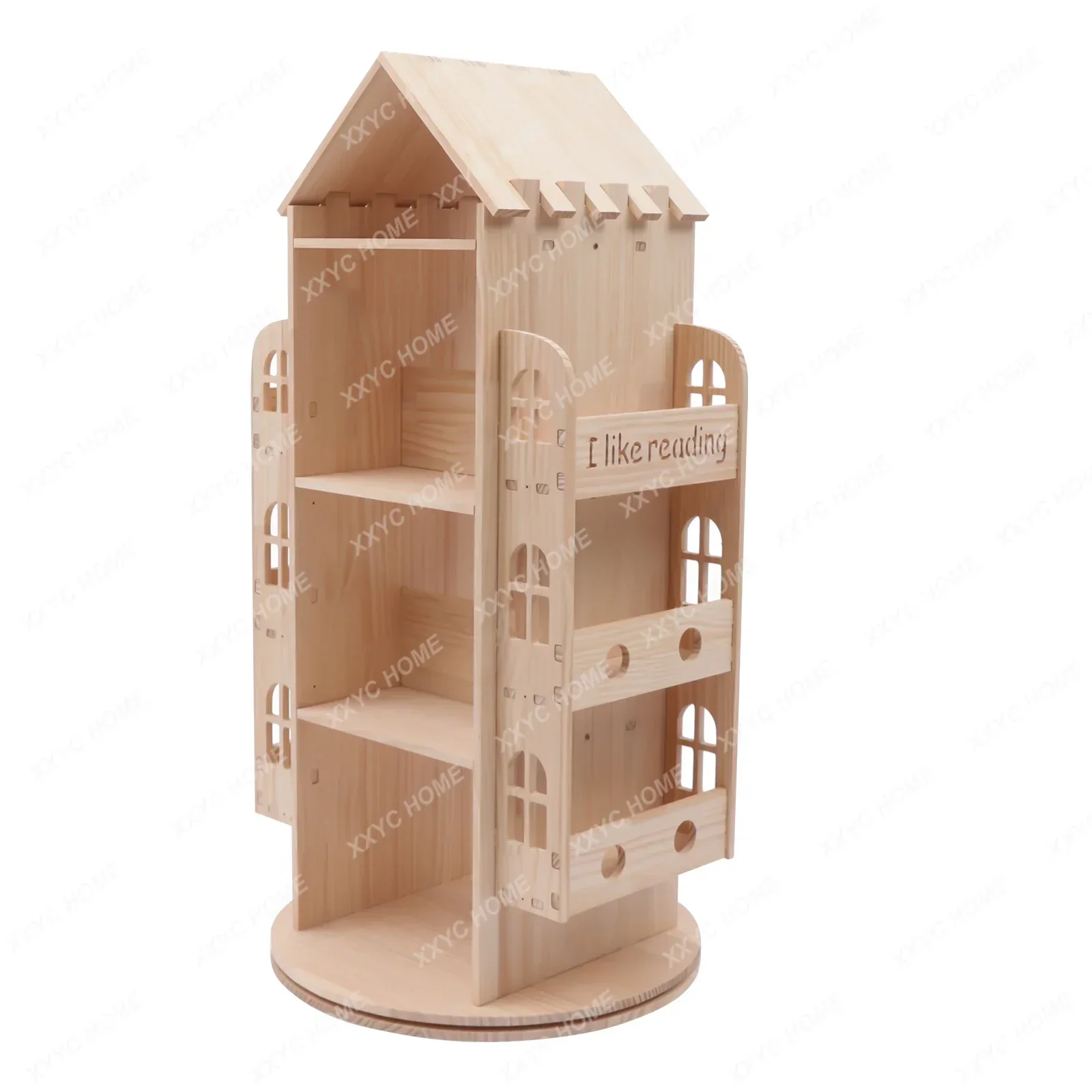 Wood Rotating Bookshelf 360° Display Floor Standing Bookcase Storage Rack Display Stand for Kids Children's Bookshelf