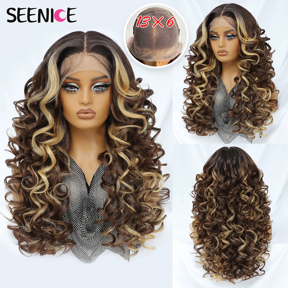 

Latisha 13X6 Synthetic Lace Front Wigs Pre Plucked Lace Frontal Wig with Babyhair for Women Curly Highlight Ombre Blonde Female