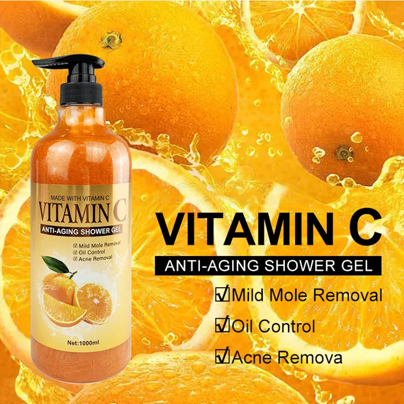 1000ml Vitamin C Body Lotion Anti-aging Shower Gel AHA and Arbutin Beauty Skin Body Wash for Dropshipping