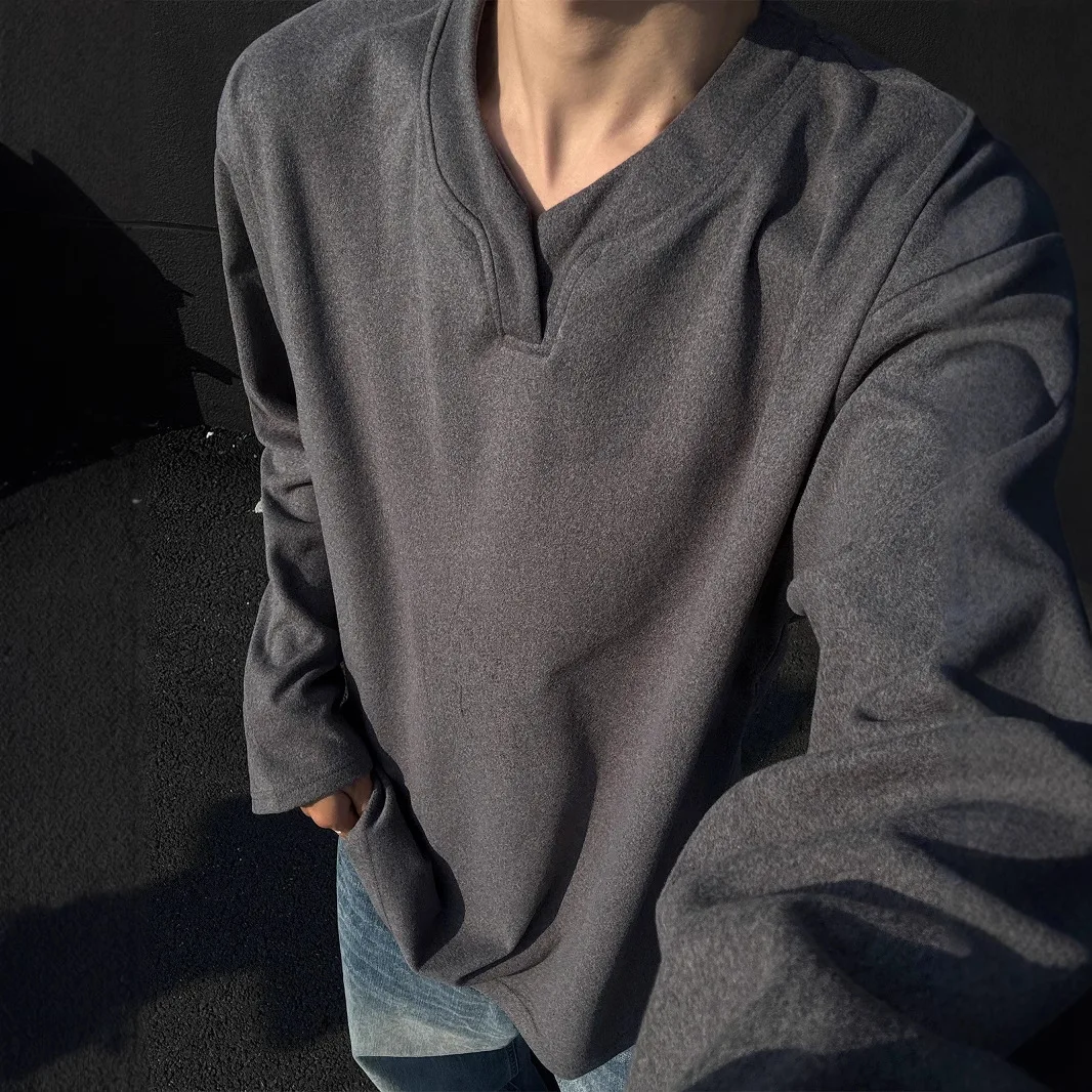 German Velvet V-neck Long-sleeved T-shirt Men's Autumn And Winter American Undershirt Sweater