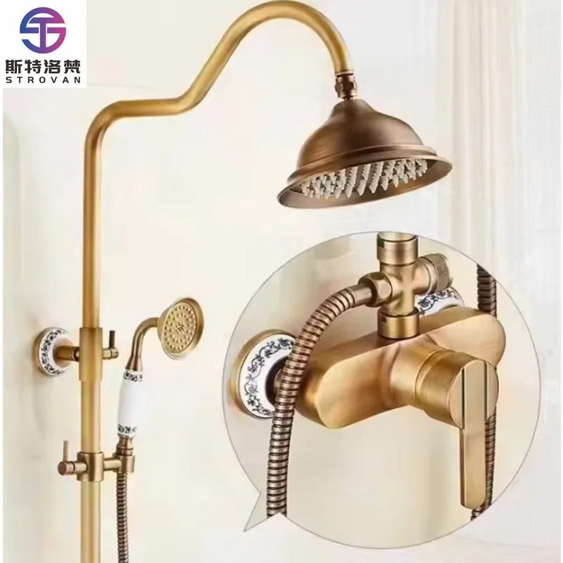 

Ancient-Style Single-Handle Wall-Mounted Shower Faucet Brass Hot Cold Water Mixer for Bathtub Shower Massage Jet Pause Ceramic
