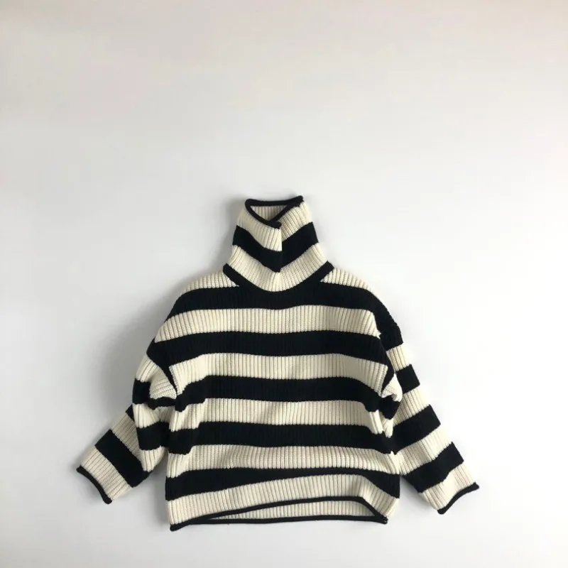 

Autumn New Children Turtleneck Sweater Baby Girls Casual Striped Pullover Tops Boys Cotton Loose Bottoming Shirts Kids Clothes