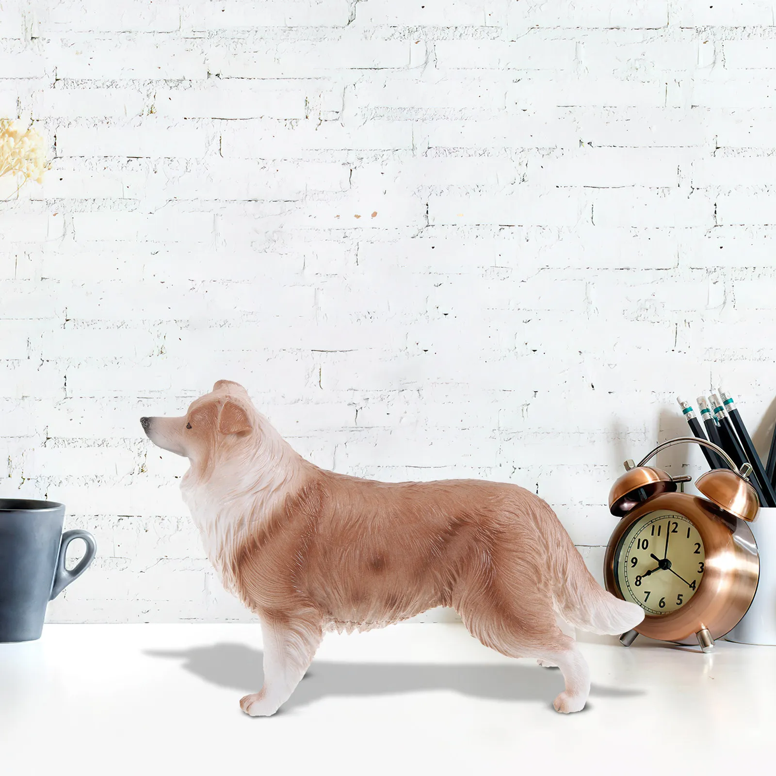 Border Collie Statue Plastic Desktop Decor for Home, Office, Patio – Mini Dog Figure for Terrarium & Succulent Display