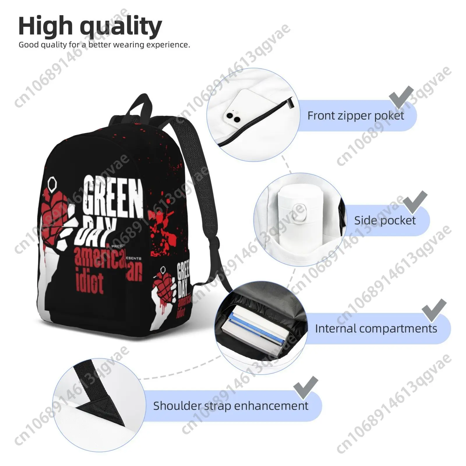 Green Day Punk Rock Band Custom Canvas Lightweight Backpack Fashion Durable Student Men Women Business Daypack