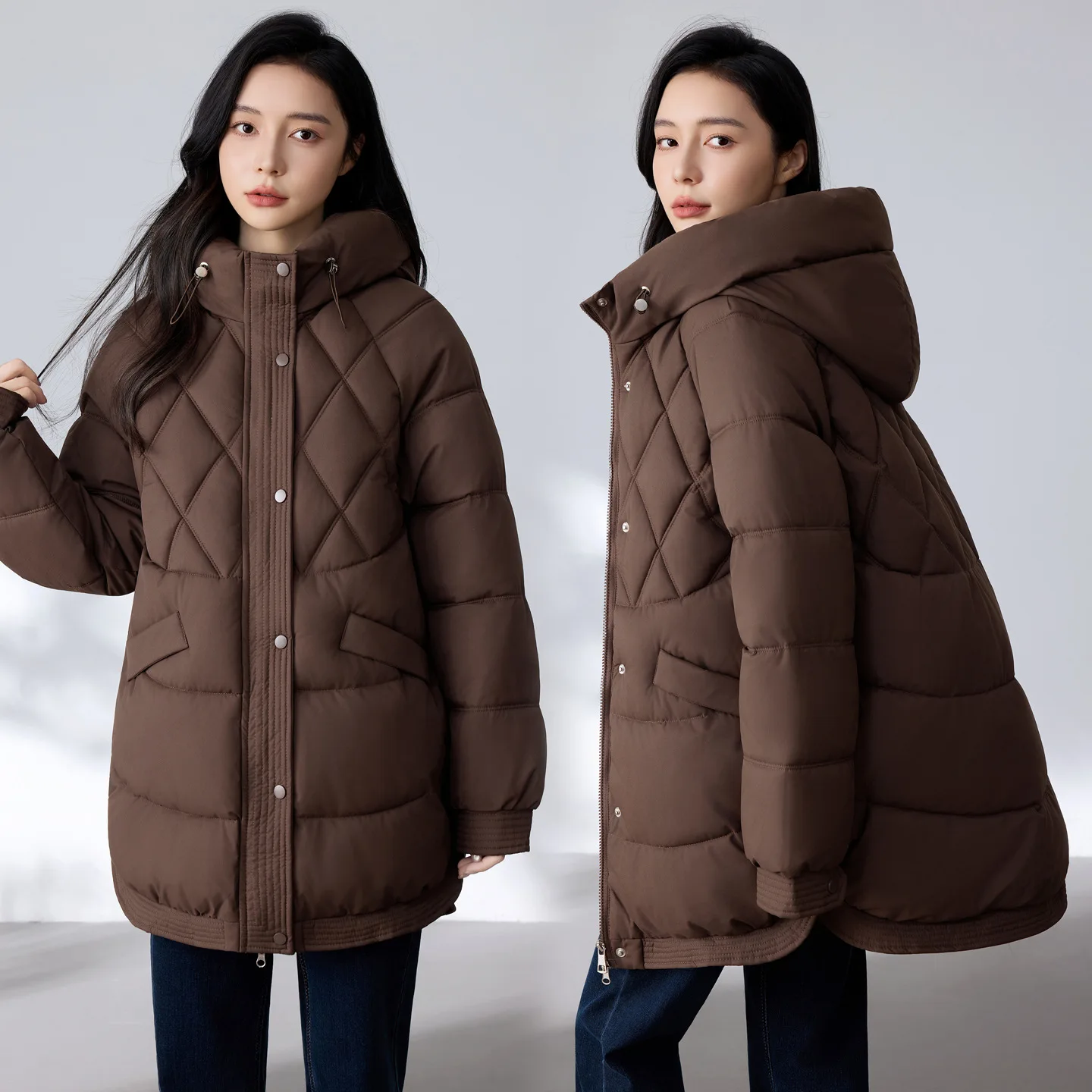 

Женская пуховая хлопковая куртка, зимняя парка, новая корейская свободная толстая зимняя куртка средней длины с капюшоном и хлопковой подкладкой, женская верхняя одежда