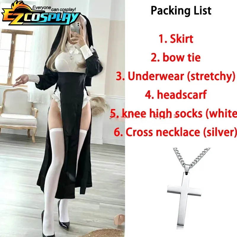 Nuevo ❤ 2025 monja diseño Original Cosplay Chowbie uniforme negro vestido Sexy XS-3XL disfraces de Halloween de gran tamaño blanco largo ☆ ☆ ☆