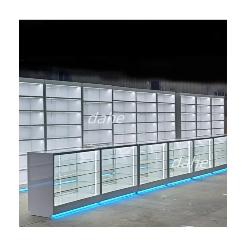 

custom.Commercial Glass Cabinets Display For Dispensary Smoke Store Display Cabinet with Light Smoke Shop Showcase