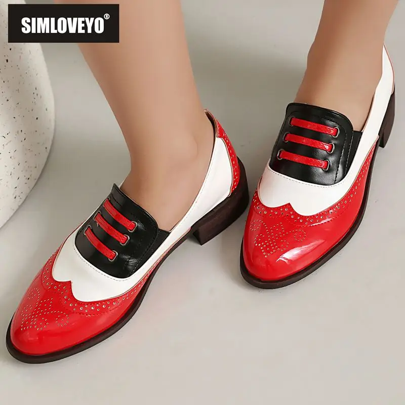 

SIMLOVEYO 2025 Fashion Shiny Women's Pumps Round Toe 3.5cm Thick Heel Slip-On Mixed Color Soft Leisure Style Plus Sizes 46-48