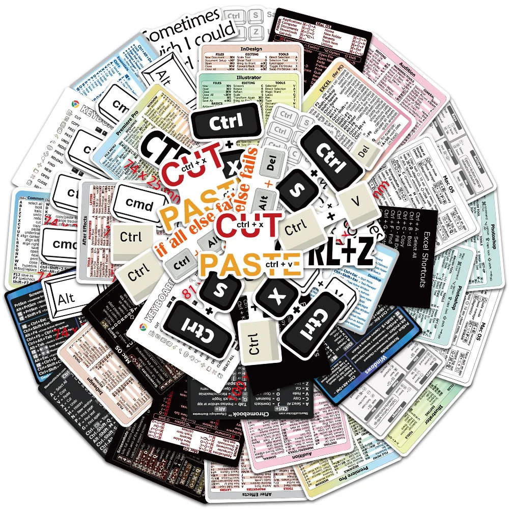 Autocollant de raccourci pour ordinateur portable ou PC, guide du clavier de référence rapide, Windows, Word, Excel, Adobe Photoshop, 30 pièces