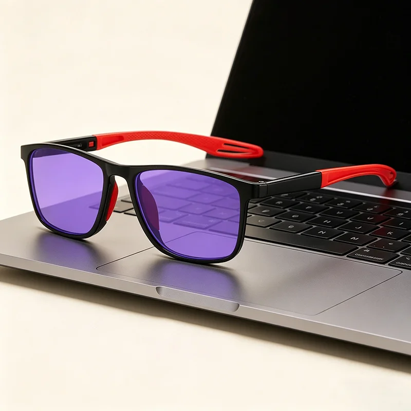 

Sports-Style Blue Light Blocking Glasses Unisex Blue and Purple Lenses for Computer Screens and Gaming Sunglasses for Driving