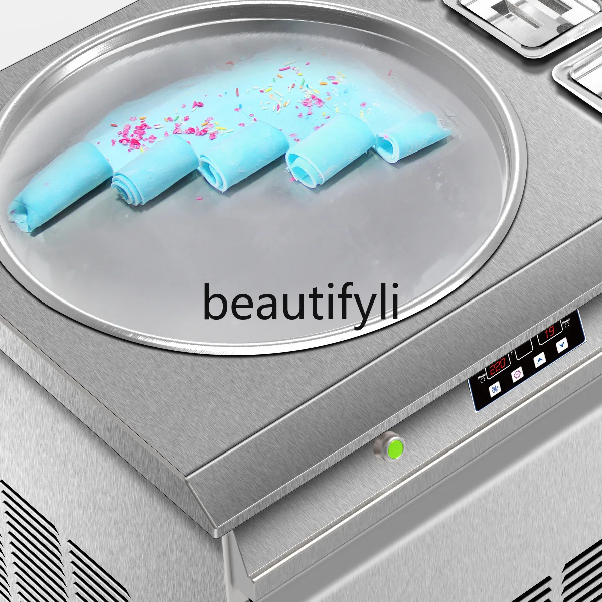 Pentola rotonda doppia intelligente con 9 secchi Macchina per rotoli di gelato mescolato per ghiaccio mescolato Macchina per yogurt mescolato tailandese