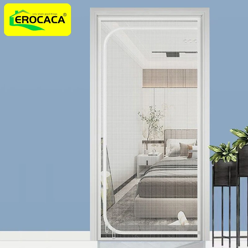 EROCACA Zipper Door Screen Anti-cat Door Curtain Up Opening & Left Opening Shape Anti-mosquito Mesh Screen for Pet Living Room