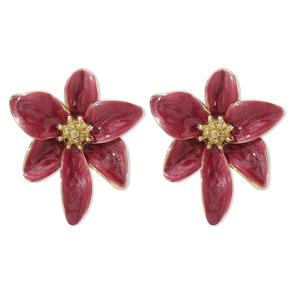 Metal Flower Drops Oil Earrings European American Style Personality Fashion Stud Earrings Ms Girl Travel Wedding Accessories