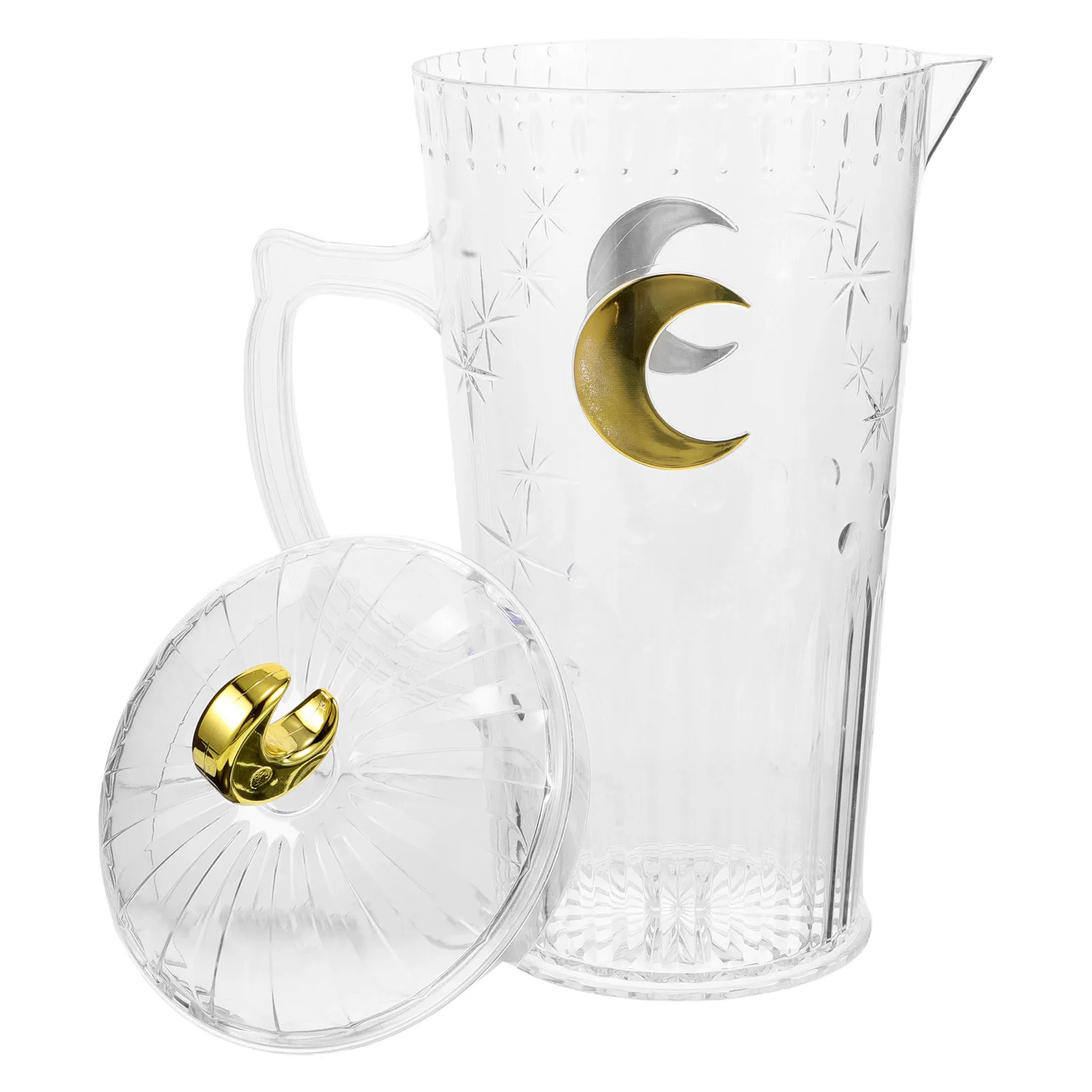 

1pcs Water Pitcher Moon Pattern Large Capacity Plastic Carafe With Handle Lid For Cold Brew Iced Tea Juice Beverage Dispenser