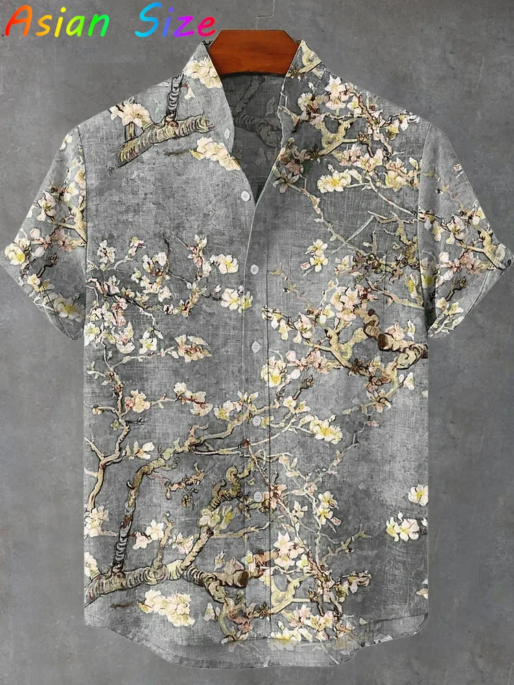 남성용 빈티지 일본식 꽃 프린트 셔츠 일본 예술 셔츠  - Summer Japanese Clothing 리뷰 및 가격
