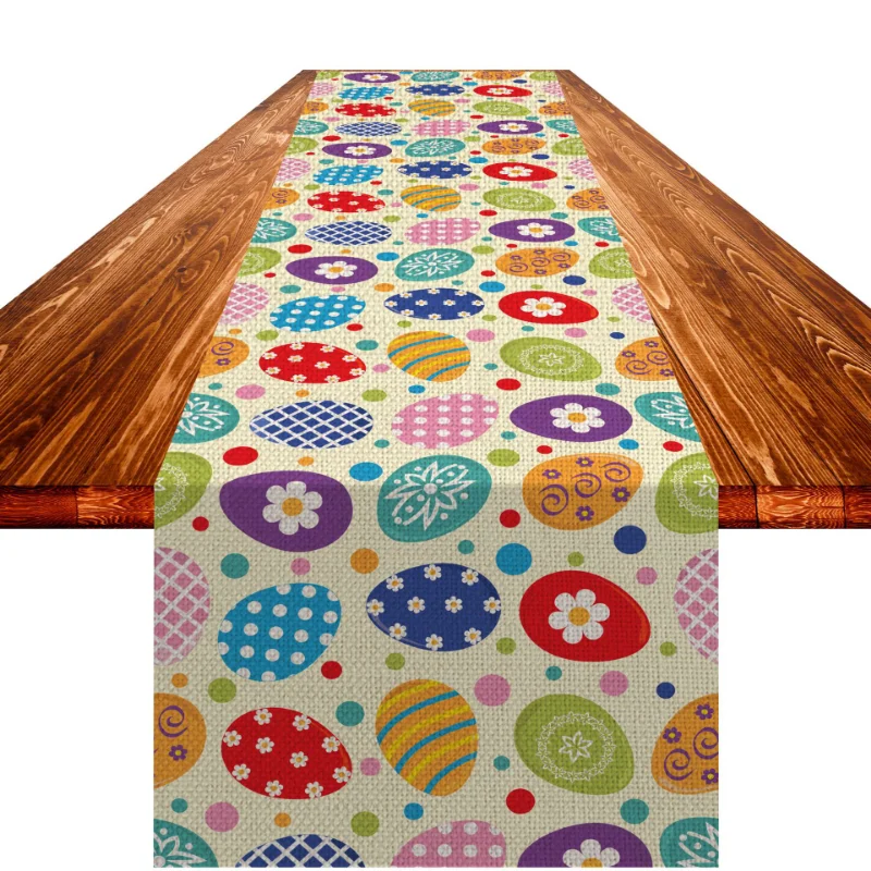 

Boho Easter Egg Table Runner Linen Single Sided Printed Tablecloth Home Table Party Holiday Decoration Table Runner Table Mat