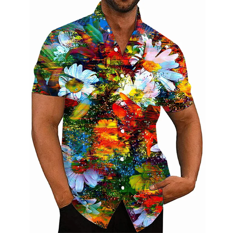 Casual Social Fashion Camisa Floral Tight Daily Hawaiian Short Sleeve Shirt For Men Luxury Flower Pattern Y2k Harajuku Clothing