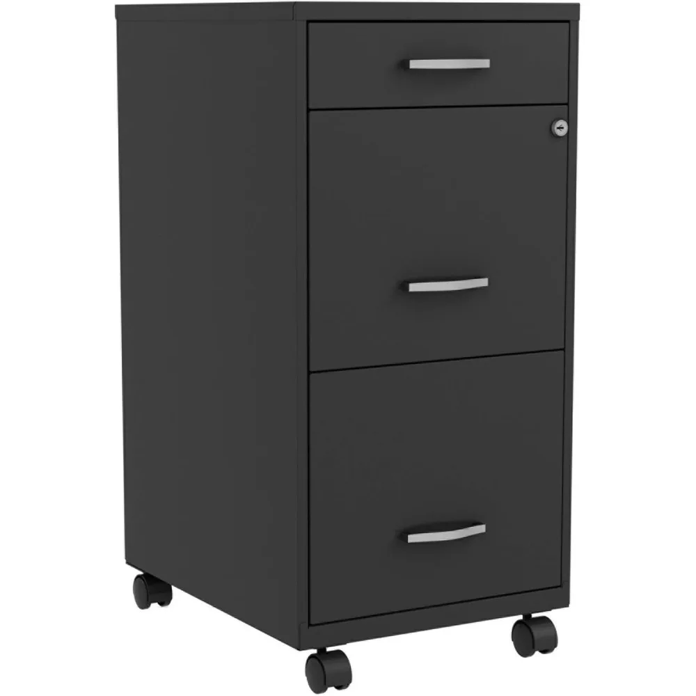 

Box/File/File 3-Drawer Mobile File Cabinet, Full high-side drawers letter-size, hanging file folders Black, 14.3" x 18" x 29.5"