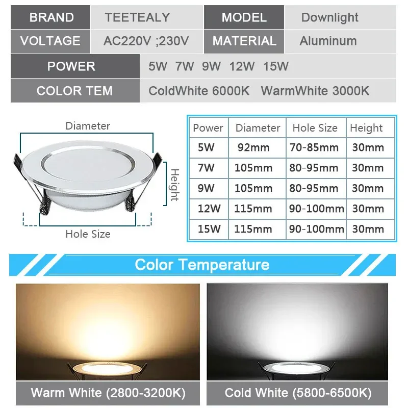 4PCS Waterproof LED Downlights 5W 7W 9W 12W 15W Dimmable Down light Spot Light Outdoor 4000K Ceiling Lamp For Bathroom Bulb