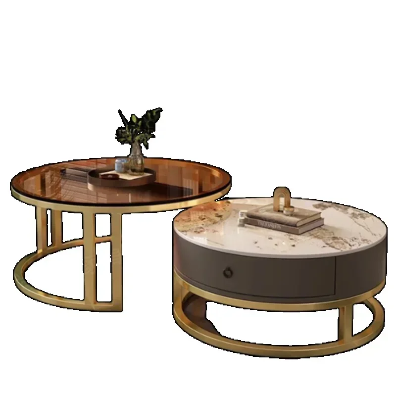 

Storage Metal Coffee Table Set Living Room Luxury Modern Coffee Tables Round Minimalist Space Saving Kaffee Tische Decoration