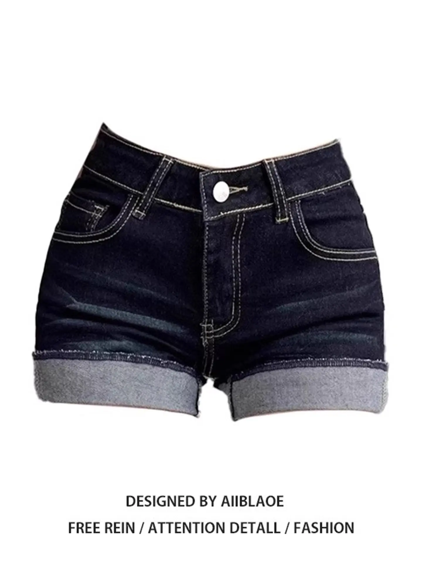 

Sexy American Flip Denim Shorts Summer Style Spicy Girl Low Waist Slimming Blue Grey Elastic Straight Leg Tight Hot Pants