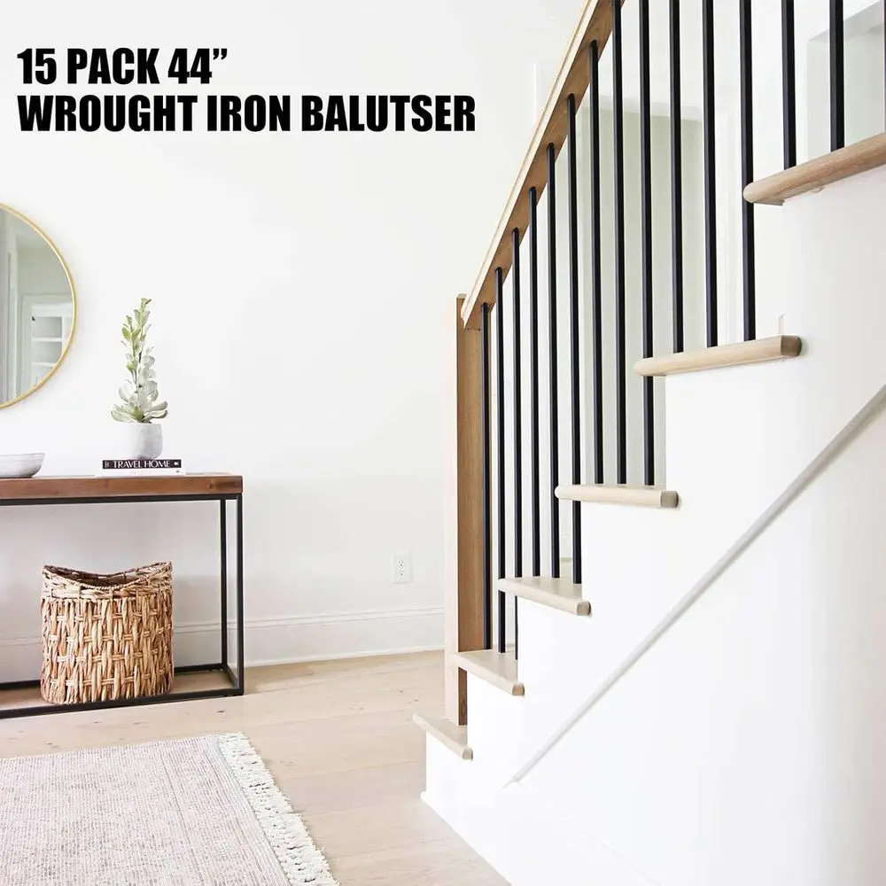 مجموعة مكونة من 15 حلقة من الحديد المطاوع المجوف المربعة، 1/2 × 44، لدرابزين الدرج، لمسة نهائية من الساتان باللون الأسود