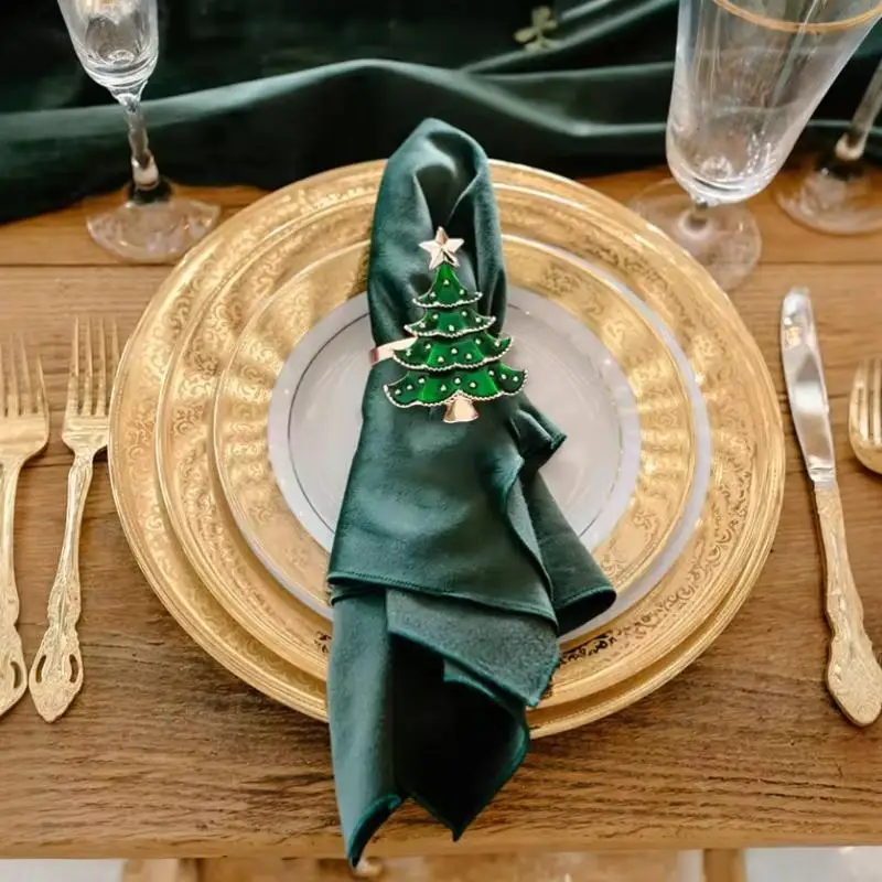 1/6Pcs Christmas Napkin Rings Xmas Tree Ornaments Christmas Home Kitchen Dinner Table Decoration New Year Party Supplies